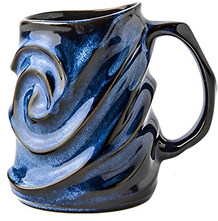 17oz Embossed Face Shape Large-Capacity Ceramic Coffee Mug - Unique Handmade Tea Cup for Office and Home - Microwave and Dishwasher Safe (Blue)