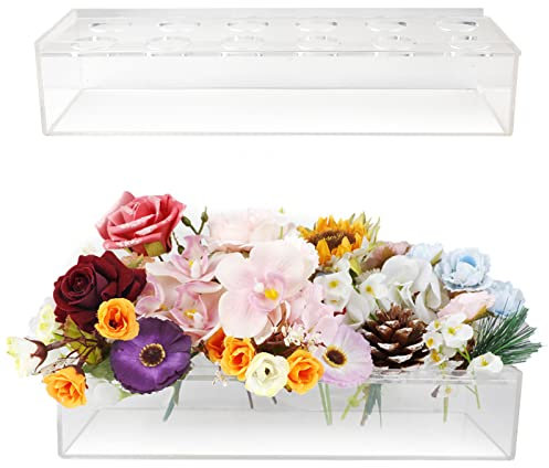 Acryl-Blumenvase, 30 cm, lang, rechteckig, Blumenvasen für Tafelaufsätze, moderne transparente Vase für Hochzeiten, Esstisch, Heimdekoration (12 Löcher)