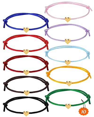 QZOSZ Freundschaftsarmband Herz 10 Stück, Herz Armband Freundschaft Mitgebsel Kindergeburtstag Mädchen, Größenverstellbar Freundschaftsbänder Kinder Beste Freundin Geschenke für Frauen Gold
