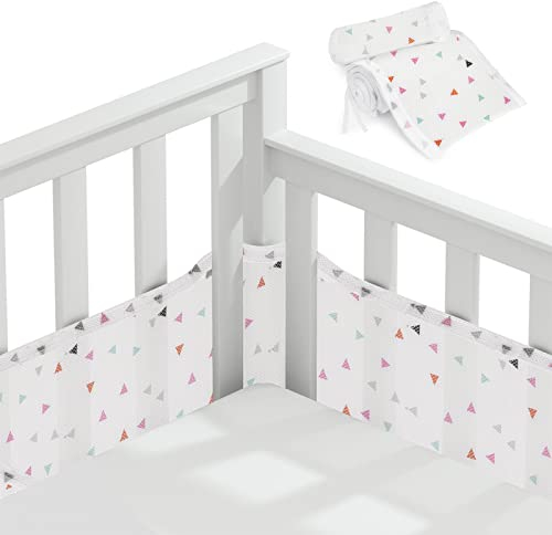 Vicloon Tours de Lit Bébé Cabane,Tour de Lit Respirant Doublure en Maille 3D Anti-Flux d'Air, Contour de Lit pour Bébé, Housse de rail de Berceau, pour Nouveau-nés, Garçons et Filles(Triangle)