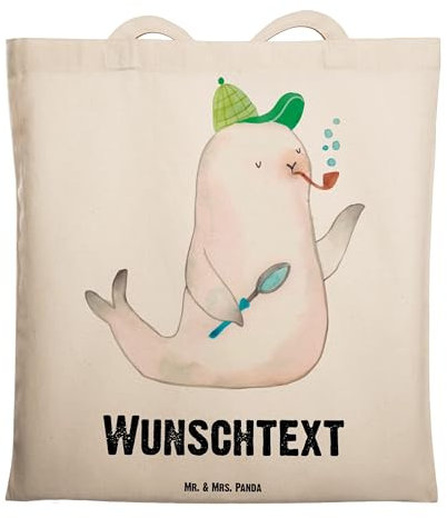 Mr. & Mrs. Panda Personalisierte Tragetasche Robbe Sherlock - Personalisierte Geschenke, Personalisierte Tasche, lustige Sprüche, Gute Laune,