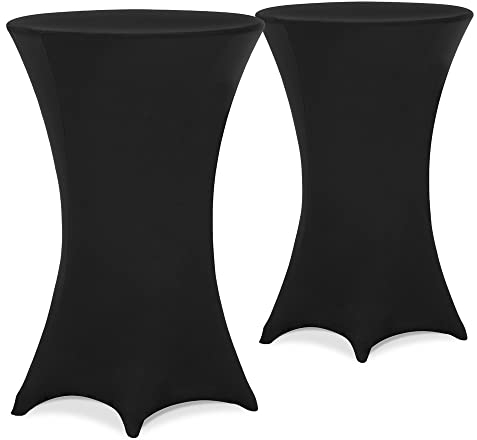 DETEX® Stehtisch Hussen Ø 70-75 cm Schwarz 2er Set Rund 30°C Waschbar Verstärkte Standfüße Knitter- & Bügelfrei Stretch Stehtischhusse Überzug Bezug