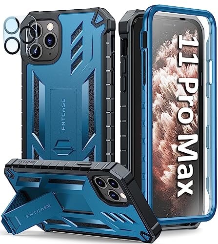 FNTCASE for iPhone 11 Pro-Max Case: Rugged Shockproof Protective Cases with Kickstand - Heavy Duty Dual Layer Military Grade Drop Proof Protection Cell Phone Cover (Blue)