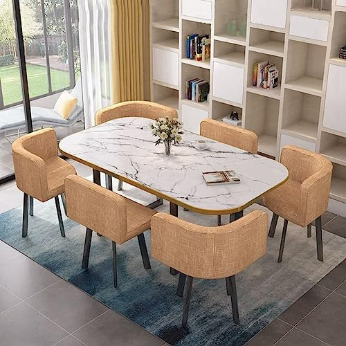 MAxba Esstisch mit 6 Stühlen Konferenztisch Rechteckig Küchentisch Set Verhandlungstisch for 4–6,Hochdichte Schaumstoffpolsterung Stühle (Color : Khaki)