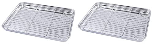 OQHAIR Juego de 4 Piezas de cm, microondas de Alambre para Horno con Chef para Hornear en casa, Medio Estante de Descanso, Plato Rectangular para Carne, asador, asador, una Parrilla XX. R