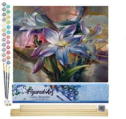 Figured'Art Malen Nach Zahlen Erwachsene Mit Rahmen Bunte Lilie - Paint by Numbers Basteln DIY Bastelset 40x50cm Mit Keilrahmen (nicht gespannt)