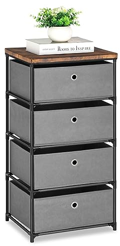 LIANTRAL Dresser with 4 Drawers, Fabric Chest of Drawers Storage Tower, Large Capacity Chest Cabinet Organizer Unit for Bedroom, Dorm, Hallway, Grey
