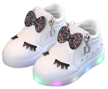 Scarpe da Bambina 30 Scarpe Sportive per Bambini Neonate Sneakers in Cristallo per Neonati Stivali con Fiocco LED Scarpe per Bambini Luminose Mocassini Eleganti (White, 25)