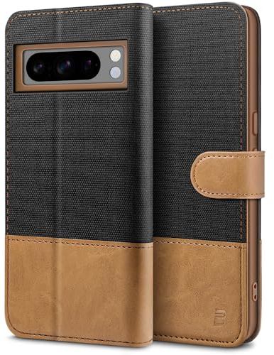 BEZ Handyhülle für Google Pixel 8 Pro Hülle, Tasche Kompatibel für Google Pixel 8 Pro, Schutzhüllen aus Klappetui mit Kreditkartenhaltern, Ständer, Magnetverschluss, Schwarz