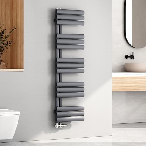 EMKE Oval Handtuchheizkörper 1430x400 mm, Badheizkörper Handtuchhalter Handtuchheizkörper Seitenanschluss Handtuchwärmer Handtuchtrockner Heizkörper Bad Anthrazit 510 Watt