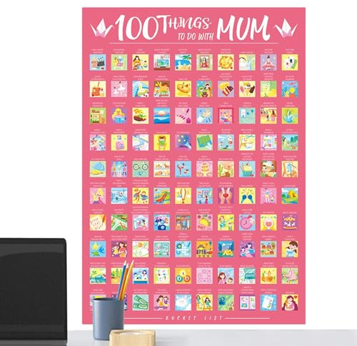 PEKMAR Kratzbares Poster „Things to Do“, 100 Dinge, die Man mit Mama Machen kann,Kratzbares „Things to Do“-Poster | Tragbares Rubbelposter mit 100 Dingen, die Man mit Machen kann, Geburtstags