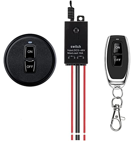 Meskliu 12V Funkschalter,Mini Funkschalter mit Fernbedienung,DC12V/24V/48V 10A Funk Relais Wandschalter,Kabelloser Lichtschalter mit 328ft Long Range für Garagentor, Motor, Markise