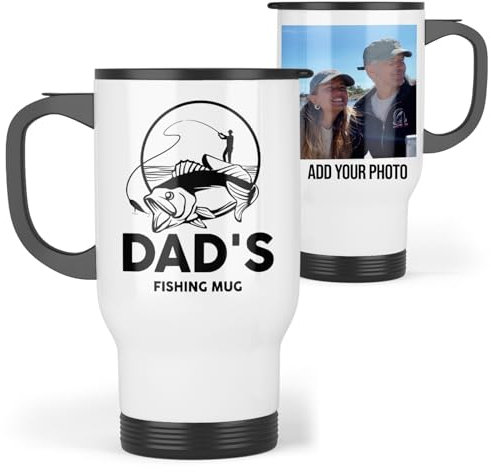 Personalised Dad Fishing Mug | Add Your Photo | Personalised Dad Fishing Travel Mug, Personalised Dad Fishing Gift | Grandad Dad Present