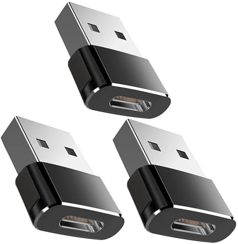 3X USB 3.1 Typ-C Buchse auf USB Stecker Adapter passend für iPhone 16 15 14 Pro Max iPad 10 11 Mini 6 Air 5 Apple Watch 7 8 9 Galaxy S24 Ultra Carplay USB-C zu USB-A Converter Type Ladegerät Schwarz
