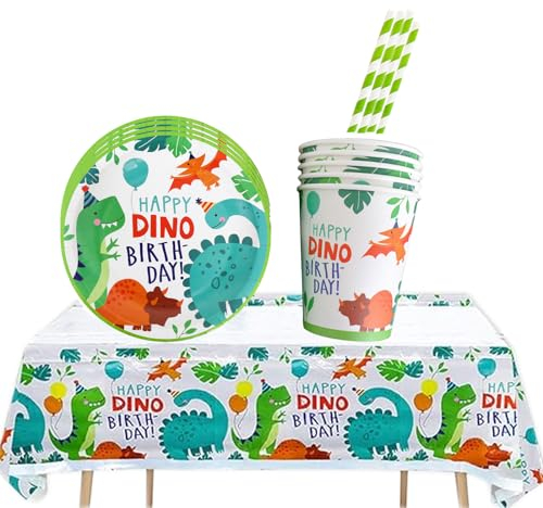 Aszaui 31 Pieza Decoracion Dinosaurios Cumpleaños,Niños Vajilla para Fiestas de Dinosaurios, Juego de Platos de Fiesta de Cumpleaños con Tema de Dinosaurio Sirve 10.
