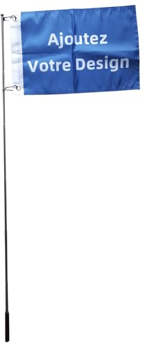 Drapeau personnalisé avec mât télescopique en acier inoxydable avec clips à pression (drapeau avec mât de 1,2 m)