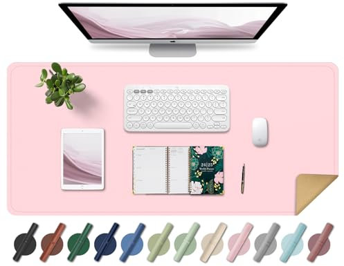 BLESWIN Leder-Schreibtischunterlage, Rutschfeste Große Mausunterlage, Computer- und Laptop-Matte, Schreibtisch-Schreibtischmatte für das Schreiben, Schreibtisch-Blotter-Pads Dekor (Rosa, 90x43CM)