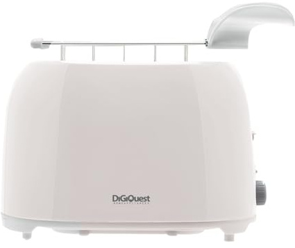Digiquest TOAST UP Tostapane Pareti Fredde con Pinze – 750W, 2 Scomparti, 7 Livelli di Doratura, Pulsante STOP, Vassoio Raccogli Briciole, Design Compatto Bianco