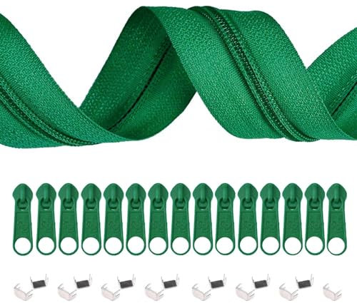5m Endlos-Reißverschluss 3mm mit 10 Zippern und 15 Endstücke freie Farbwahl, Farbe:S242 grasgrün