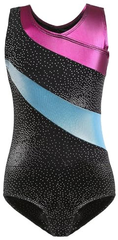 flexdans Gymnastikanzüge für Mädchen Ärmellose Turnanzug Glänzende Gymnastik Trikot Klassisch Kinder Gymnastikanzug Black 130