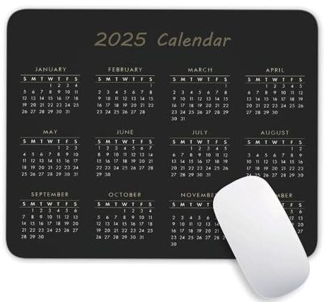 2025 Calendar Black Calendar Mouse Pad, Gaming Mouse Mat with Custom Design, Non-Slip Rubber Base MousePads for Office Home Laptop Travel, 9.5x7.9x0.12 Inch