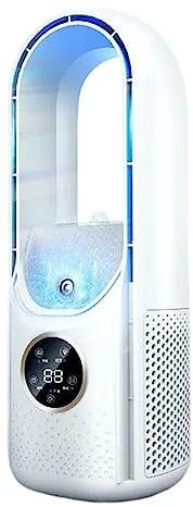 Ventilador portátil sin aspas con luz ambiental, humidificación y purificación, enfriador de aire con temporizador 6H con tanque de agua de 100 ml, ventilador eléctrico de escritorio vertical de baj