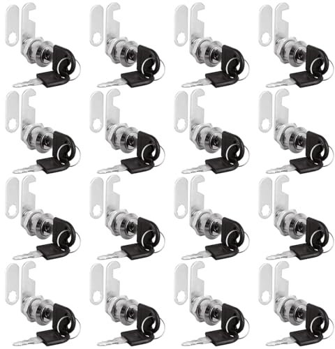 ZOFUN 16 Pcs Cam Lock 20 mm, Thread Tubular Cabinet Locks with Key Unique, Stainless Steel Letter Box Locks with 2 Locks Plates, Replacment Drawer Lock for Cupboards Mailboxes Locker Cabinets