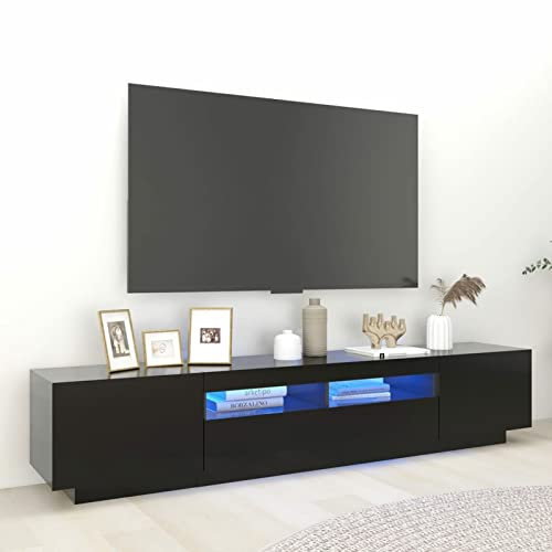 Sufrk Mueble para TV con Luces LED Negro 200x35x40 cm Mesa TV Salon Muebles Rusticos