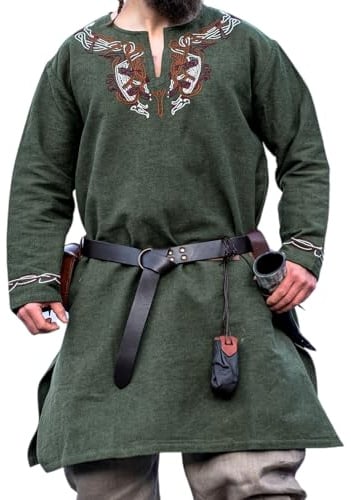 Leonardo Carbone® Wikinger Tunika Snorri - Mittelalter Kleidung Herren, Mittelalter Hemd, Karneval Kostüm Herren, Wikinger Tunika, LARP-Kleidung - 100% Baumwolle mit Urnes Stickerei
