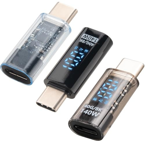Leehitech 3Stück 140W USB C auf USB C Adapter 40 Gbit/s, Adapter USB C mit LED Display, 8K@60 Hz Video Passthrough, Schnelllade Typ C Adapter für iPhone 16/15/Pro Max, MacBook, Galaxy S24/S23