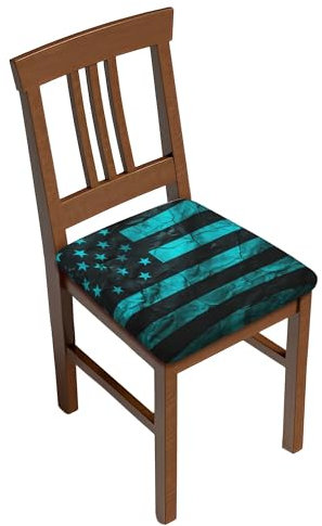 Stuhlsitzbezug 2er Set, Black Turquoise Usa Flag Esszimmerstuhl Sitzkissen Schutzbezüge Elastischer Stuhlhussen Schonbezug für Büro, Wohnzimmer, Küche