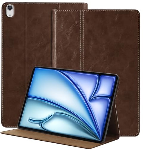 NANRUIL Leder Hülle für iPad Air 13 Zoll M4 2026/M3 2025/M2 2024 | Echtes Leder Huelle,für Modell:A3461/A3462/3268/A3269/A2898,Tablet Schutzhülle Case Cover,Auto Wachen/Schlafen.Dunkelbraun