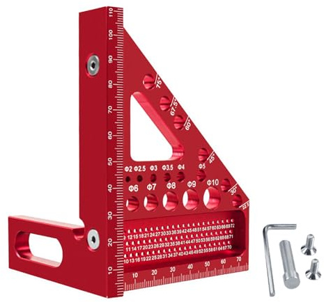 Vordpe 3D-Zimmermannswinkel Messwerkzeuge, Gehrungswinkel Multifunktional, 22.5°-90° Aluminiumlegierung Anschlagwinkel für Ingenieur Tischler, Handwerker Zeichnung besondere (Rot)
