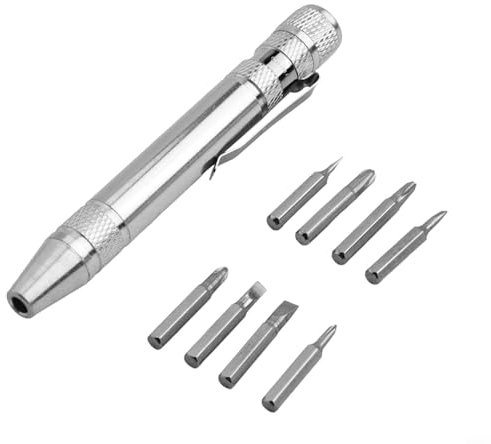 Yuanpgky Cacciavite a penna, cacciavite multitool tascabile, piccolo cacciavite di precisione, kit di strumenti multifunzionali per riparazione (argento)