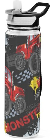 Mnsruu Bouteille d'eau transparente avec paille - Bouteille d'eau étanche - Monstre rouge - Pour le sport, le bureau, l'école, en plastique Tritan sans BPA - 1 litre