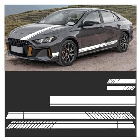 Adunsiaoto Auto Motorhaube Streifen Aufkleber, Karosserie Aufkleber PVC, Autos Racing Karosserie Seite Streifen Aufkleber, Universeller Aufklebers Streifen Dekoration Für Autos SUV(Weiß)