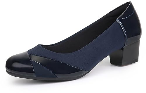 Ortho+rest Women Bunion Court Shoes Low Heel Orthopedic Slip on Dress Shoes （6,Navy