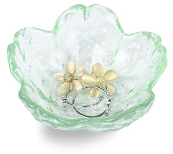 Nideen Jewellery Dish Glass Floral Trinket Dish, Ring Dish Holder Jewellery Plate Key Dish for Hallways(Green)