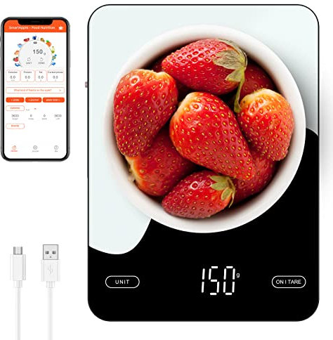 Ankilo Digital Food Scale Rechargeable, 22lb/10kg Smart Kitchen Scales for Weight Loss, 1g/0.1oz Smart Food Scale with Nutrition Calculator APP, Kitchen Baking Mini Digital Scale