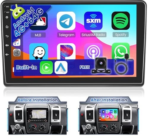 Ohradio 4G+64G Android 15 Autoradio für FIAT Ducato 3/Peugeot Boxer 2/Citroen Jumper 2 2011-2022 Autoradio 2 Din Wireless Carplay Android Auto 9 Zoll Touchscreen mit GPS WiFi FM/RDS 32EQ MIC Kamera