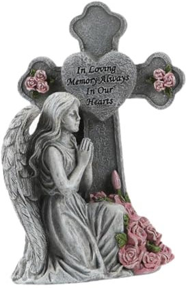 Sharplace Statue de jardin solaire, Sculpture d'ange en croix, décoration de tombe de cimetière, ornement de pelouse pour porche, paysage, Patio d'arrière-cour, Gris