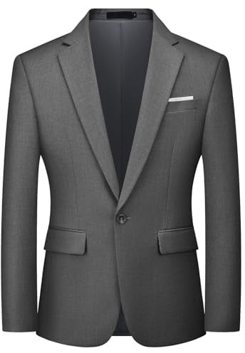 Autsel Blazer för Herr Slim Fit 1 Knapp Affärsjacka för Herr Affär Bröllop Blazers Business, Mörkgrå, S