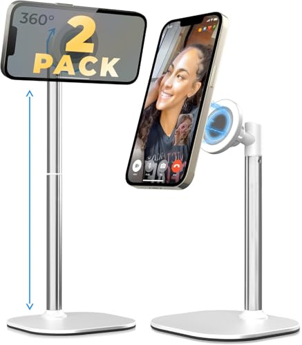 COOPER MagStand – iPhone-Ständer für Schreibtisch & Videoaufnahme, kompatibel mit MagSafe, Ständer für iPhone 17 Pro Max Plus, 16/15/14/13/12 (2er-Pack – Frostweiß)