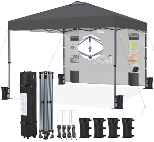 Yaheetech Tonnelle de Jardin Pop-up, Tonnelle Pliante 2,5x2,5 Imperméable avec Parois Latérale et Sacs de Sable, Barnum Pliant Anti-UV en Hauteur Réglable pour Jardin Plage Terrasse Camping Gris Foncé