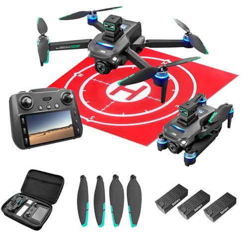 Drones with Camera 4k Professional for Adults, Drone with Screen on Controller, 3 Batteries 60 Mins Flight, Auto Return, Obstacle Avoidance, Remote & app-controlled GPS Drones 4K for Beginners (Black)