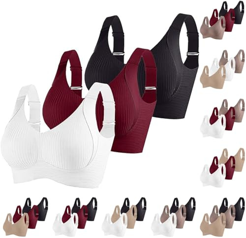 3er Pack Damen Push Up BH ohne Bügel Sexy und Bequem mit Starkem Halt für Große Brüste Verstellbarer Bra Set in Klassischem Design