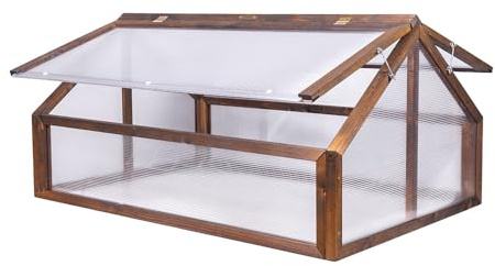 Greenspot - Frühbeetaufsatz - Minigewächshaus - 120 x 80 x 60 cm LxBxH, aus Holz und Kunststoff - für Garten, Frübeet, Hochbeet - für Kräuter, Gemüse, Blumen - Timber Palisanderbraun Dunkel