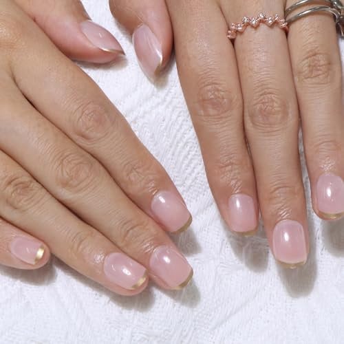 MOTIBACK French Tip False Nails, High-Gloss Kiss Nails, Effortless Application Press On and Stylish Fake Nails, Easy Peel & Stick Stick On Nail for Women Girls Nail Art DIY Accessories