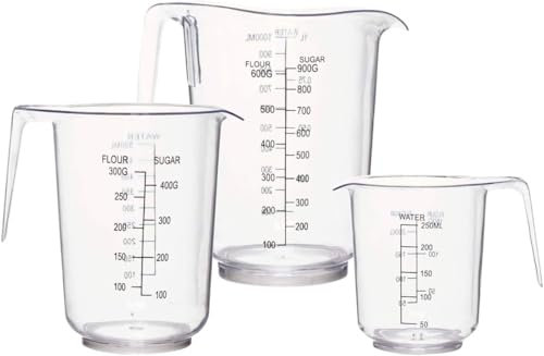 3 Pcs Plastic Measuring Jug | 1000ml/500ml/250ml | Clear | Lightweight | 3 Pcs | Easy to Read Measurements | BPA-Free with Handle by Best House