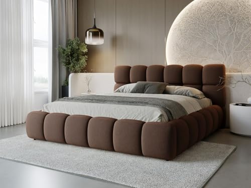 GRAINGOLD Modo Bett 200x200, Polsterbett mit Bettkasten, Polsterbett mit Stauraum, Samt, mit Lattenrost, mit Kopfteil, ohne Matratze (Braun, 200x200)